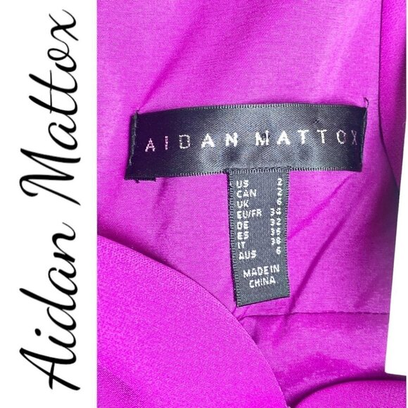 NWT AIDAN MATTOX Draped Sheath Evening Gown Fuchsia Magenta V-Neck, Size 2 - Picture 12 of 14
